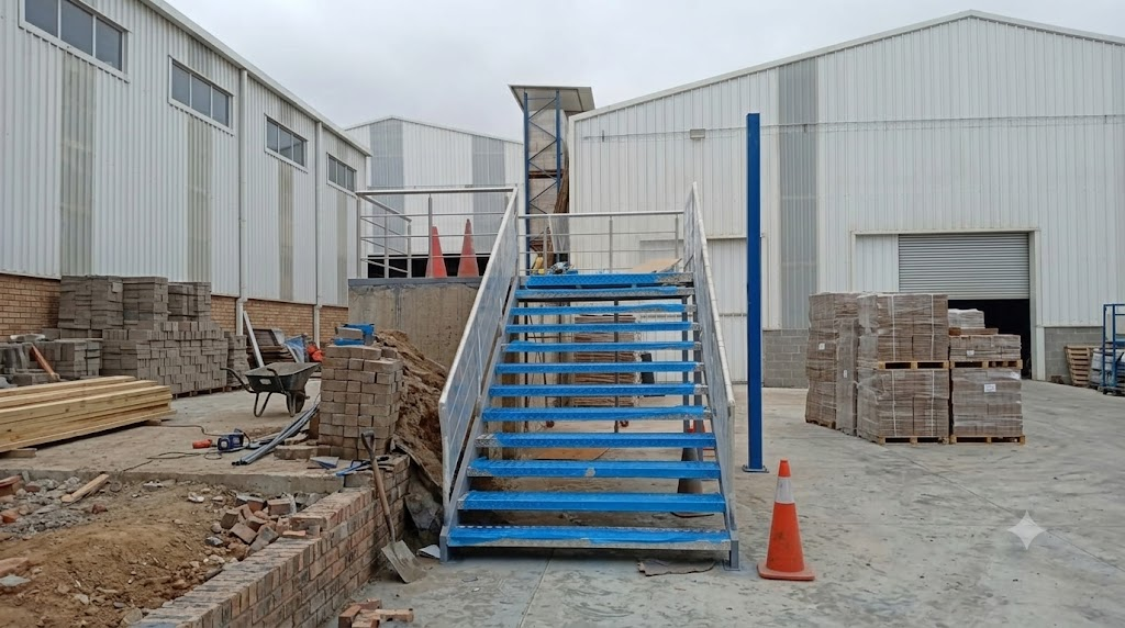 Escalera metálica con barandas y peldaños antideslizantes